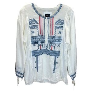 Johnny Was x Biya, Women's Embroidered Tunic, Tribal Peasant Boho - White Small